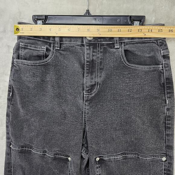 Hot Topic Double Knee Jeans Mens 30x30 Black Straight Carpenter Pants Grunge - Picture 9 of 13